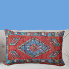 Cojín Lumbar Blue and Rose Antique Turkish Oriental Rug Design