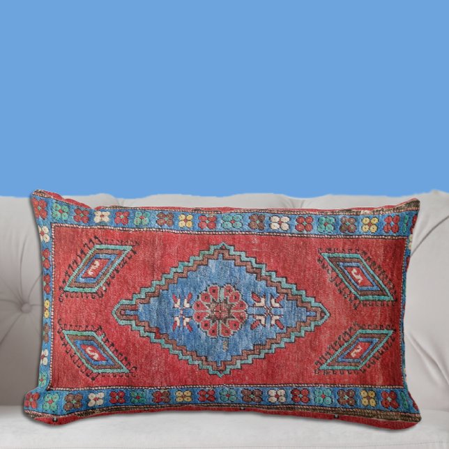 Cojín Lumbar Blue and Rose Antique Turkish Oriental Rug Design (Subido por el creador)