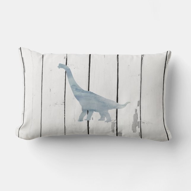Cojín Lumbar Blue Brachiosaurus Dinosaur Shiplap Rustic Decorac (Anverso)