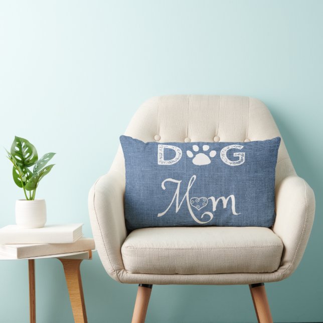 Cojín Lumbar Blue Burlap Dog Mom Lumbar Pillow (Silla)