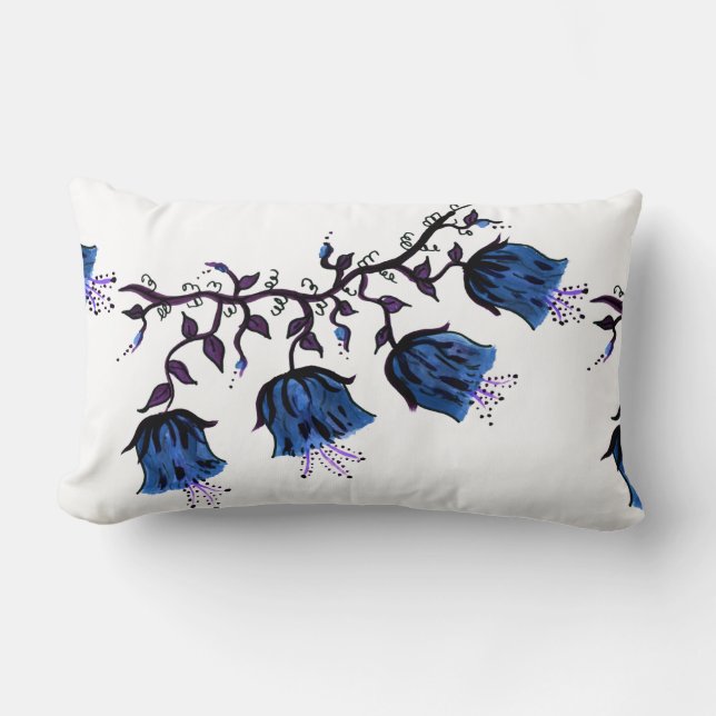 Cojín Lumbar Blue Canterbury Bells Vine Flores Lumbar Pillow (Anverso)