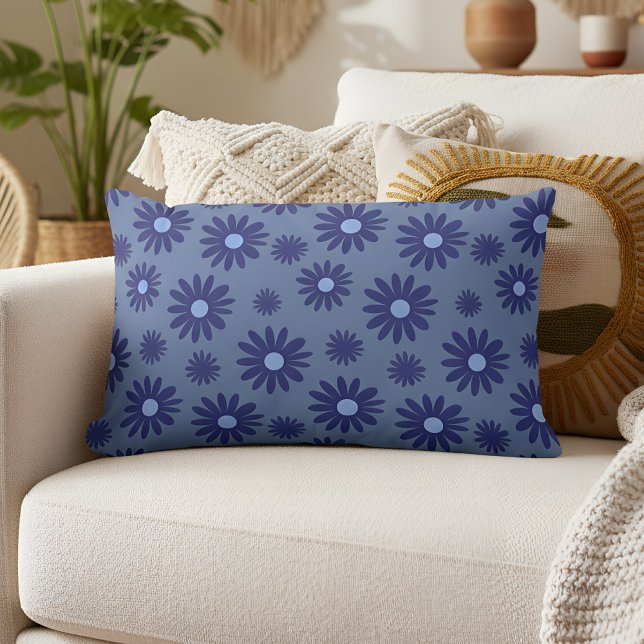 Cojín Lumbar Blue Daisy (blue daisy pattern pillow)