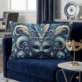 Cojín Lumbar Blue Feather Masquerade Mask Illustration