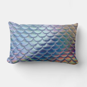 Cojín Lumbar Blue Green Mermaid Fish Scales Holographic Trendy