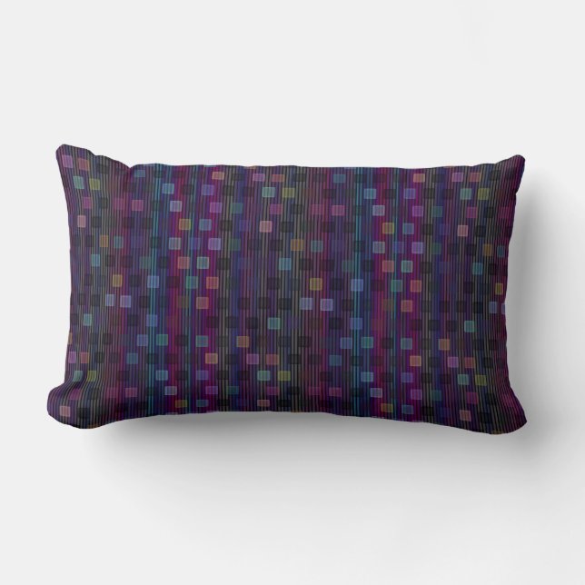 Cojín Lumbar Blue, green, purple, pink squares with stripes (Anverso)