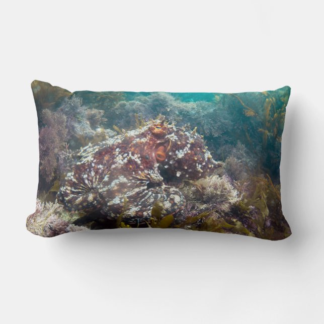 Cojín Lumbar Blue ocean coral octopus lumbar pillow (Anverso)