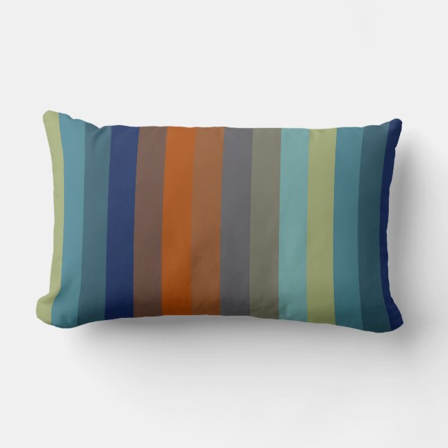 Cojín Lumbar Blue, orange, green, yellow and gray stripes (Anverso)