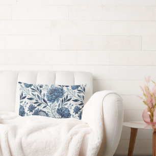 Cojín Lumbar Blue Peony Garden Watercolor