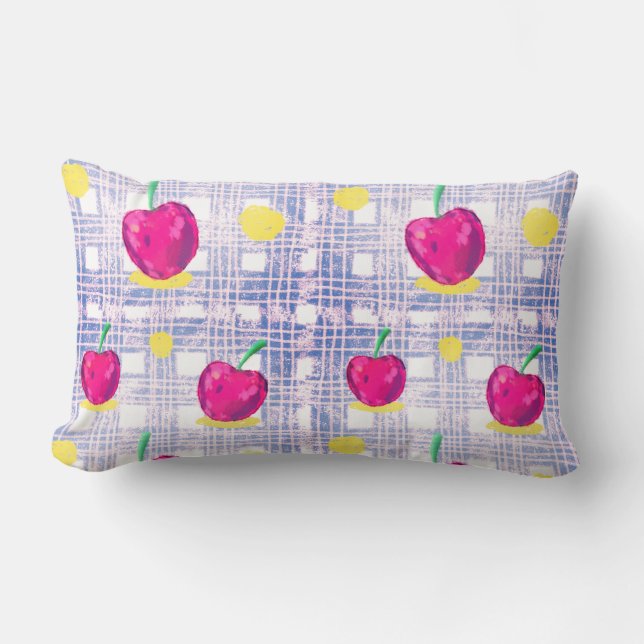 Cojín Lumbar Blue Plaid Cherry (Anverso)