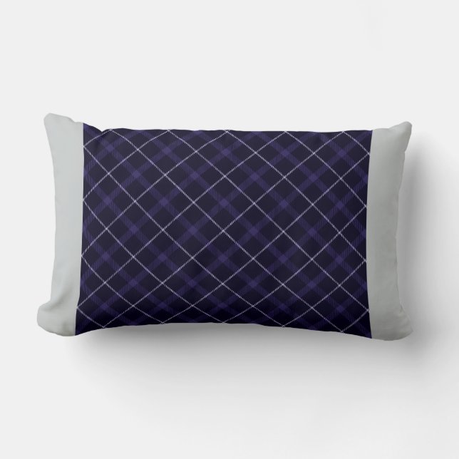 Cojín Lumbar Blue Plaid / Tartán con franjas laterales sólidas (Anverso)
