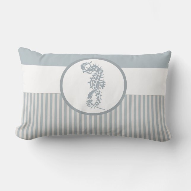 Cojín Lumbar Blue Seahorse Blue Classic Nautical Elegant (Anverso)