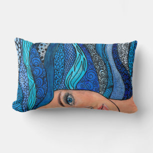 Cojín Lumbar Blue Shades Wavy Hair Lady Material de arte origin