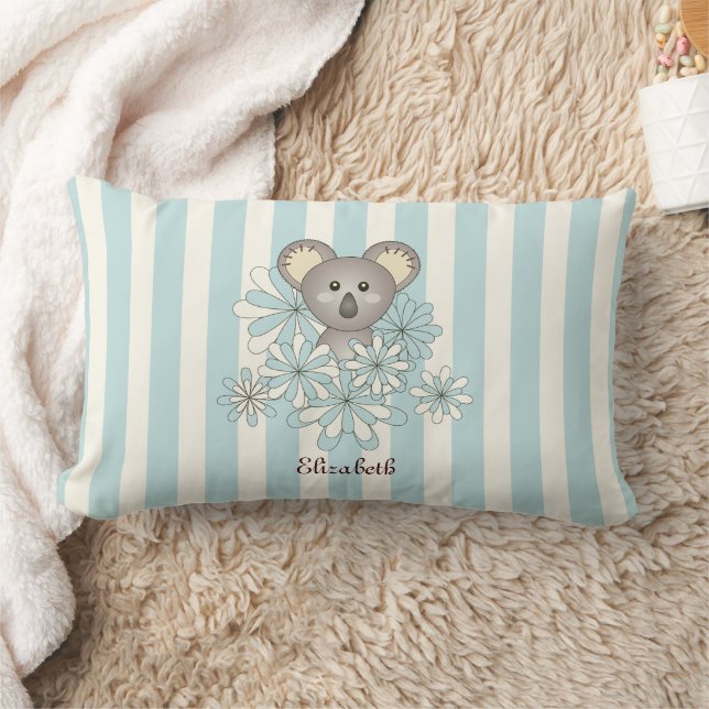 Cojín Lumbar Blue Stripe Cute Baby Koala Bear Children's Room (Manta)