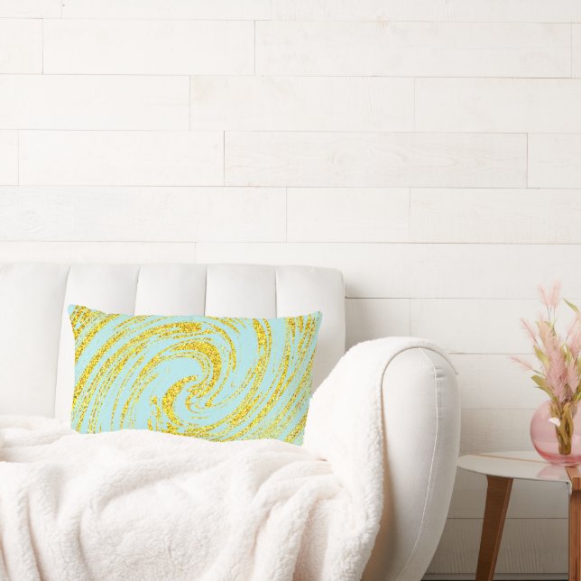 Cojín Lumbar Blue Swirls Resumen Oro Purpurina Dorado Náutico (Sofá)