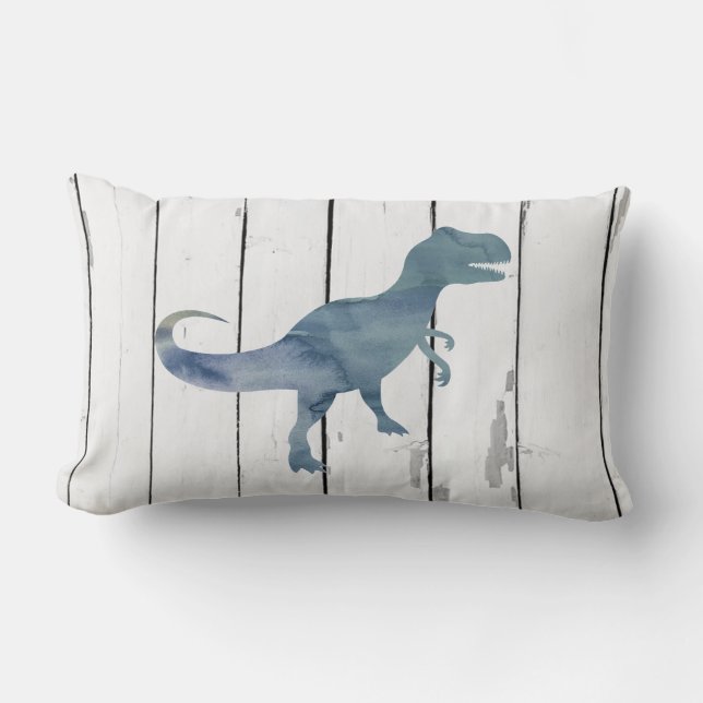 Cojín Lumbar Blue Trex Dinosaur Shiplap Rustic Decoración (Anverso)
