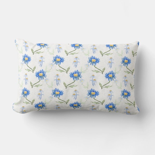 Cojín Lumbar Blue Watercolor Flowers (Anverso)