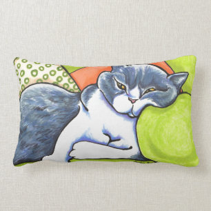 Cojín Lumbar Blue White British Shorthair Cosy Off-Leash Art™