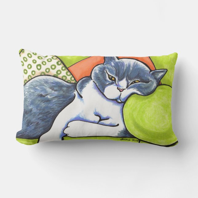 Cojín Lumbar Blue White British Shorthair Cosy Off-Leash Art™ (Anverso)