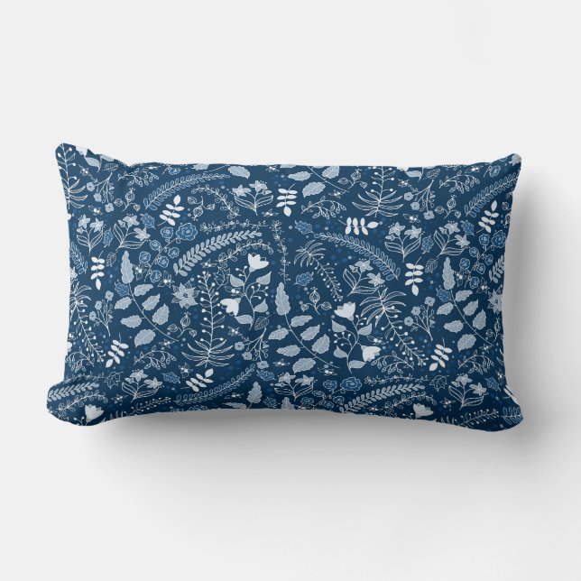 Cojín Lumbar Blues clásicos | Patrón floral Boho (Anverso)