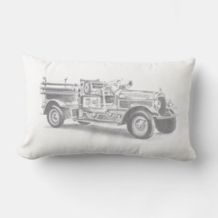 Cojín Lumbar boceto de lápiz de camión de bomberos antiguo dibu