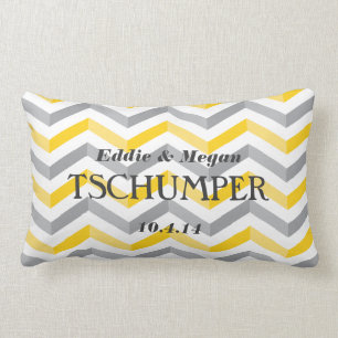 Cojín Lumbar Boda amarilla y gris de Chevron