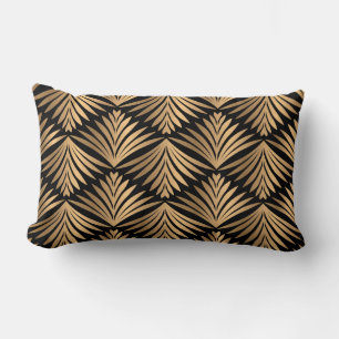 Cojín Lumbar Boda Art Déco Gatsby Floral Damask Negro Oro