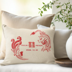 Cojín Lumbar Boda China Personalizada Moderna Dragón-Fénix