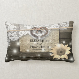 Cojín Lumbar Boda de madera de girasol de encaje de herradura d