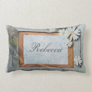 Cojín Lumbar boda de madera del país de la margarita del