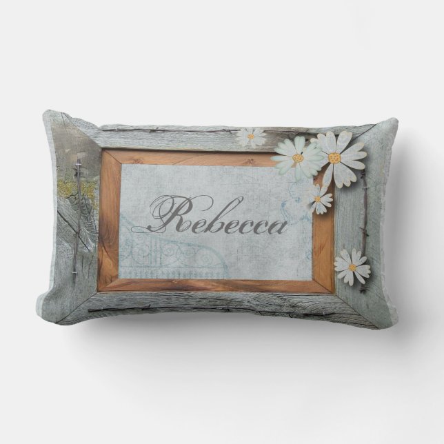 Cojín Lumbar boda de madera del país de la margarita del (Anverso)