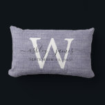 Cojín Lumbar Boda de Monograma Blanco de Línea Azul Keepsake<br><div class="desc">Elegante almohada de efecto de lino trenzado azul con el texto en moda gris oscuro caligrafía de escritura manuscrita. Simplemente agregue sus nombres, monograma y fecha de boda. Un gran regalo para una pareja recién casada. Diseñado exclusivamente para usted por Happy Dolphin Studio. Si necesita ayuda o productos coincidentes, por...</div>