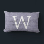 Cojín Lumbar Boda de Monograma Blanco de Línea Azul Keepsake<br><div class="desc">Elegante almohada de efecto de lino trenzado azul con el texto en moda gris oscuro caligrafía de escritura manuscrita. Simplemente agregue sus nombres, monograma y fecha de boda. Un gran regalo para una pareja recién casada. Diseñado exclusivamente para usted por Happy Dolphin Studio. Si necesita ayuda o productos coincidentes, por...</div>