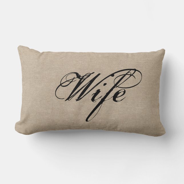 Cojín Lumbar Boda elegante rústico del yute de la falsa (Anverso)