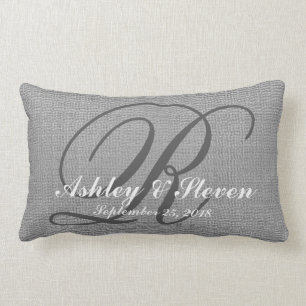 Cojín Lumbar Boda Monograma Gris Rústico Aspecto Rústico