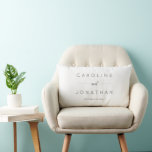 Cojín Lumbar Boda personalizada blanca con escritura Minimalist<br><div class="desc">Guión Minimalista moderno Morado Blanco y Negro Matrimonio personalizado Lumbar almohada</div>