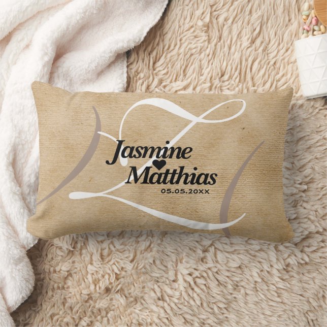Cojín Lumbar Boda Rústico Elegante Monograma Vintage Burlap (Manta)