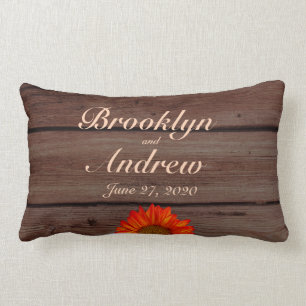 Cojín Lumbar Boda Rústico Monogramado Pilares Girasol