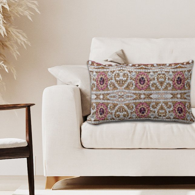 Cojín Lumbar bohemio rojo burgundy plateado moderno y elegante (modern stylish silver gold burgundy pink bohemian lumbar pillow)