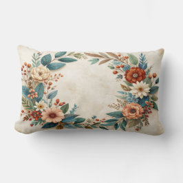 Cojín Lumbar Boho Autumn Floral Wreath Pillow - Teal Leaves Cor