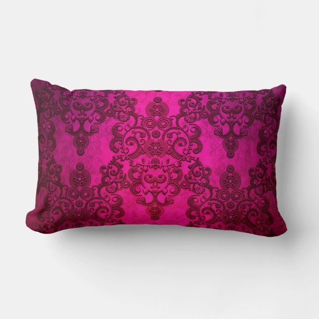 Cojín Lumbar Boho Damask Profundo Rosa Brillante Estilo Victori (Anverso)
