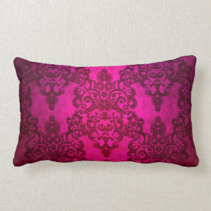 Cojín Lumbar Boho Damask Profundo Rosa Brillante Estilo Victori