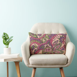 Cojín Lumbar Boho Hippie Pink/Green/Purple Floral Paisley