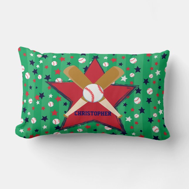 Cojín Lumbar Bola y estrellas personalizadas de bates de (Anverso)