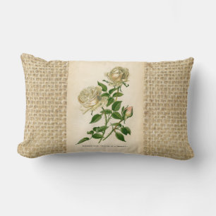 Cojín Lumbar Bolsa de arpillera botánica floral Rosa Blanca Vin