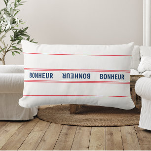 Cojín Lumbar Bonheur azul francés y rayas rojas