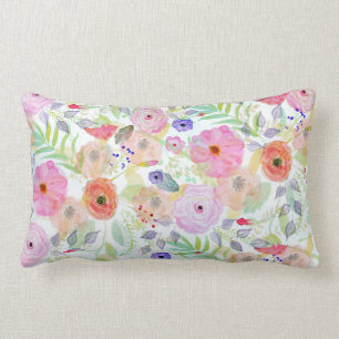 Cojín Lumbar Bonito acuarela pintura manual abstracta floral