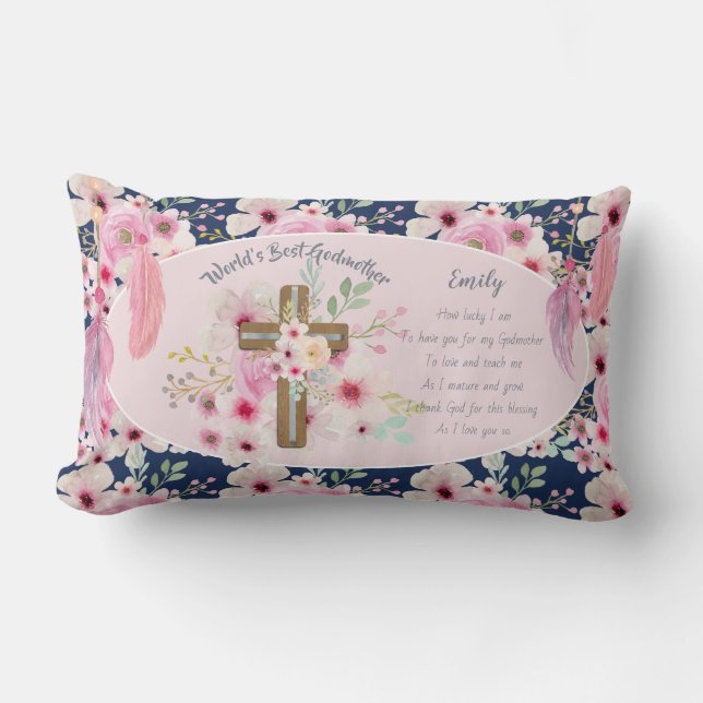 Cojín Lumbar Bonito de la MADRE poema Floral rosa (Anverso)