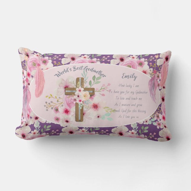 Cojín Lumbar Bonito de la MADRE poema Floral rosa (Anverso)