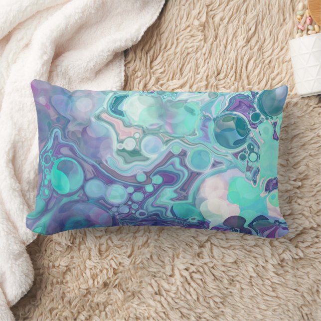 Cojín Lumbar Bonito Morado y Azul Resumen Faux Marble (Manta)