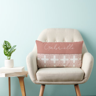 Cojín Lumbar Bonito Naranja Coral Nombre Mandala
